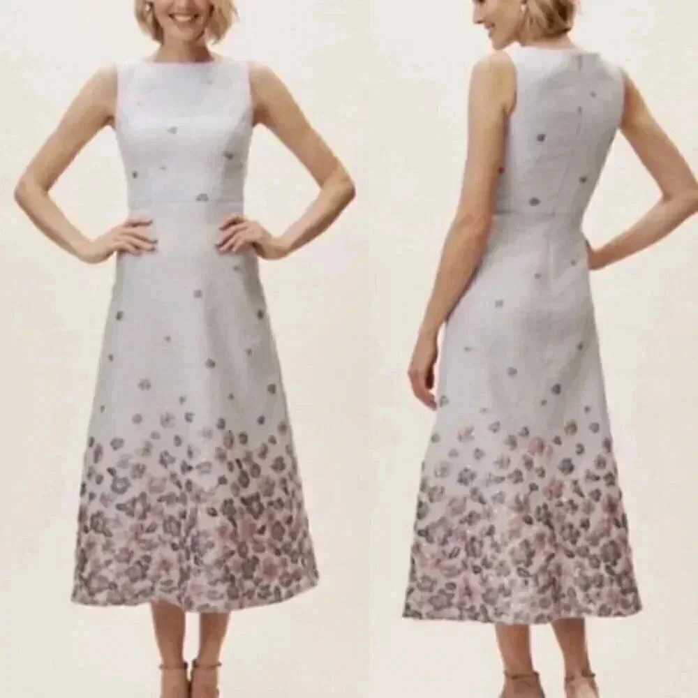 BHLDN Guilie Dress Tea Length Floral Jacquard